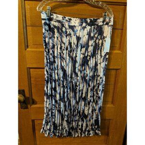 Time & Tru Midi Skirt XL (16-18) Blue Floral Crinkle Womens